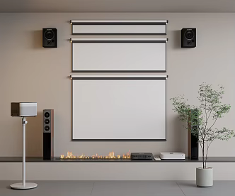 Projector Projection Curtain Audio Fireplace Projection Equipment Green Plant Potted Plant 3d model