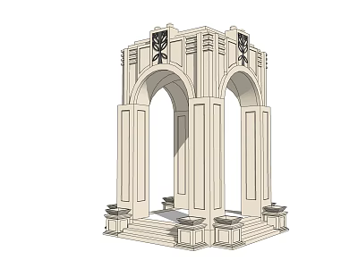 Intricate Classical Arched Stone Structure Featuring Decorative Panels and Geometric Designs 3d model