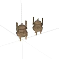 Ornate Traditional Bronze Incense Burners With Carved Lids And Three Legs