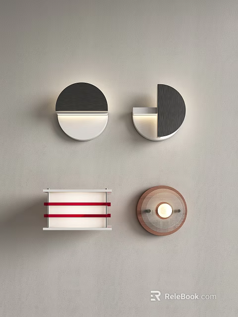 Modern Geometric Wall Lamps With Circular And Rectangular Designs For Home Decor 3d model