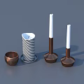Modern Household Items With Stacked Black And White Striped Cups Copper Candle Holders And Bowl