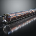 Advanced Cylindrical Weapon With Metallic Spiral Structure Copper Silver Finish Futuristic Mechanical Design