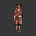 Ethnic Decorative Doll Wearing Striped Cape Hat And Standing On White Base