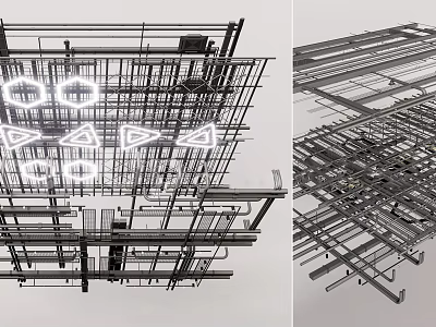 Ceiling Metal Frame Structure Featuring Interconnected Metal Bars and Supports 3d model