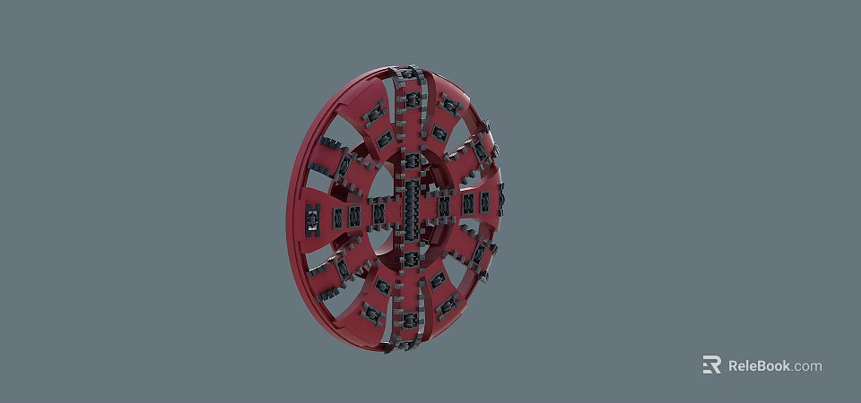 Red Circular Heavy Duty Industrial Equipment Featuring Metallic Structure And Black Mechanical Parts 3d model 