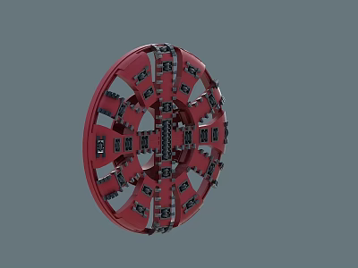Red Circular Heavy Duty Industrial Equipment Featuring Metallic Structure And Black Mechanical Parts 3d model