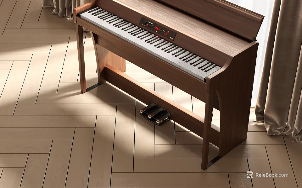 Wooden Digital Piano With White Keys And Modern Design In Living Room 3d model 