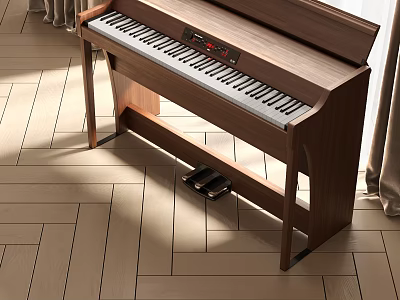 Wooden Digital Piano With White Keys And Modern Design In Living Room 3d model