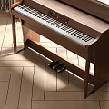 Wooden Digital Piano With White Keys And Modern Design In Living Room