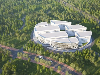 Modern School Building Complex In Lush Green Park Like Surroundings With Pathways 3d model