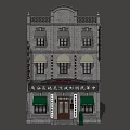 Two Story Chinese Style Detached Villa With Gray Brick Arched Windows And Green Awnings