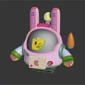 Cartoon Rabbit Shaped Robot Toy With Pink Ears Blue Visor And Yellow Smiley Face