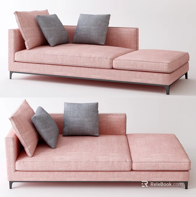 Pink Sectional Sofa With Gray Pillows Modern Upholstered Chaise Lounge Design 3d model