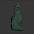 Stone Wood Decorative Sculpture With Green Details And Natural Design