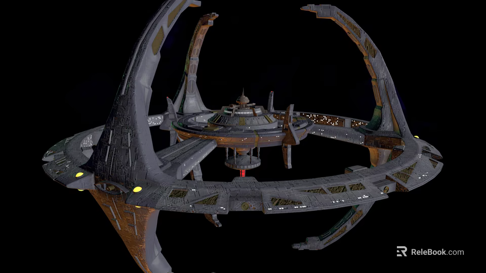Futuristic Space Station Structure With Orbital Rings And Cosmic Metallic Design Elements 3d model 