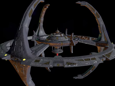 Futuristic Space Station Structure With Orbital Rings And Cosmic Metallic Design Elements 3d model