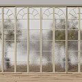 Elegant Sliding Doors With Arched Top Frosted Glass Grid Design And Trees In Background