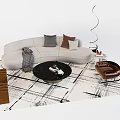 Modern Light Gray L Shaped Sofa with Throw Pillows and Black Round Coffee Table Set