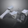 Detailed Ancient Architectural Stone Models With Broken Fragments And Arch Structures