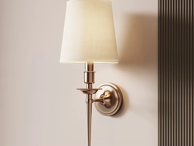 Elegant Wall Lamp with White Fabric Shade and Metal Stand Mounted on Light Colored Wall 3d model
