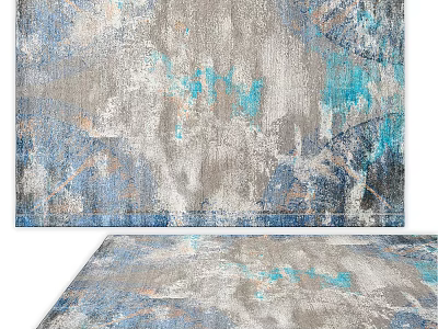 Square Area Rug With Blue Grey Beige Abstract Artistic Textured Patterns 3d model