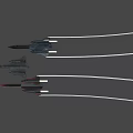 Fighter Jet 3D Model Featuring Gray Body Twin Engines Tail Fins on Light Blue Background