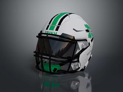 Modern Weapon Helmet With White Body Green Stripes And Black Faceguard 3d model