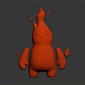 Red Flame Cartoon Creature Character With Burning Appendages And Round Body