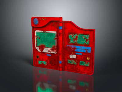 Vintage Red Electronic Device With Scratched Surface Flip Design And Green Blue Panels 3d model