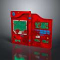 Vintage Red Electronic Device With Scratched Surface Flip Design And Green Blue Panels