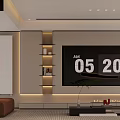 Modern Living Dining Room Interior TV Wall Shelves Brown Sofa Coffee Table Decor City View