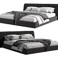 Modern Black Double Bed With White Sheets Gray Blanket And Soft Pillows