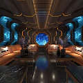 Space Theme KTV Interior With Hi Tech Screens Blue Lighting And Comfortable Sofas 3d model