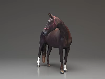 Brown Reptile With Red Harness Standing On Gray Background Surface 3d model