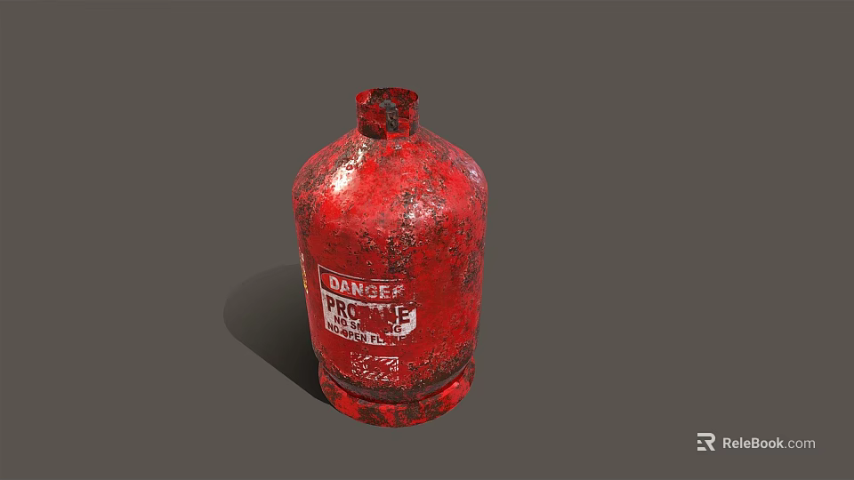 Red Rusted Propane Gas Cylinder With Danger Warning Label Isolated on Dark Background 3d model 