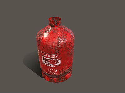Red Rusted Propane Gas Cylinder With Danger Warning Label Isolated on Dark Background 3d model