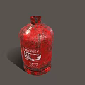 Red Rusted Propane Gas Cylinder With Danger Warning Label Isolated on Dark Background