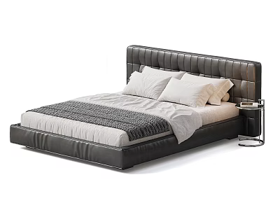 Modern Luxury Leather Upholstered Double Bed With Tufted Headboard And Soft High Quality Bedding 3d model