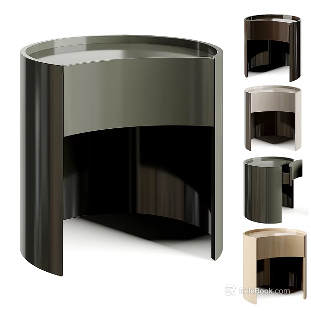 Modern Bedside Table With Sleek Cylindrical Design And Black Gold Color Options 3d model 