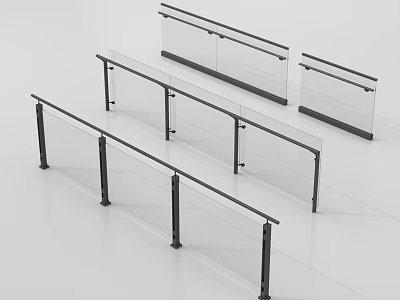 Modern Glass Railings With Black Metal Frames For Balcony Or Staircase 3d model