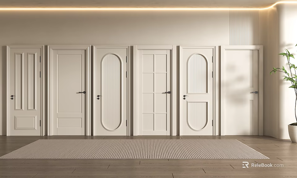 White Hinged Doors With Various Designs For Interior Display And Home Decor 3d model 