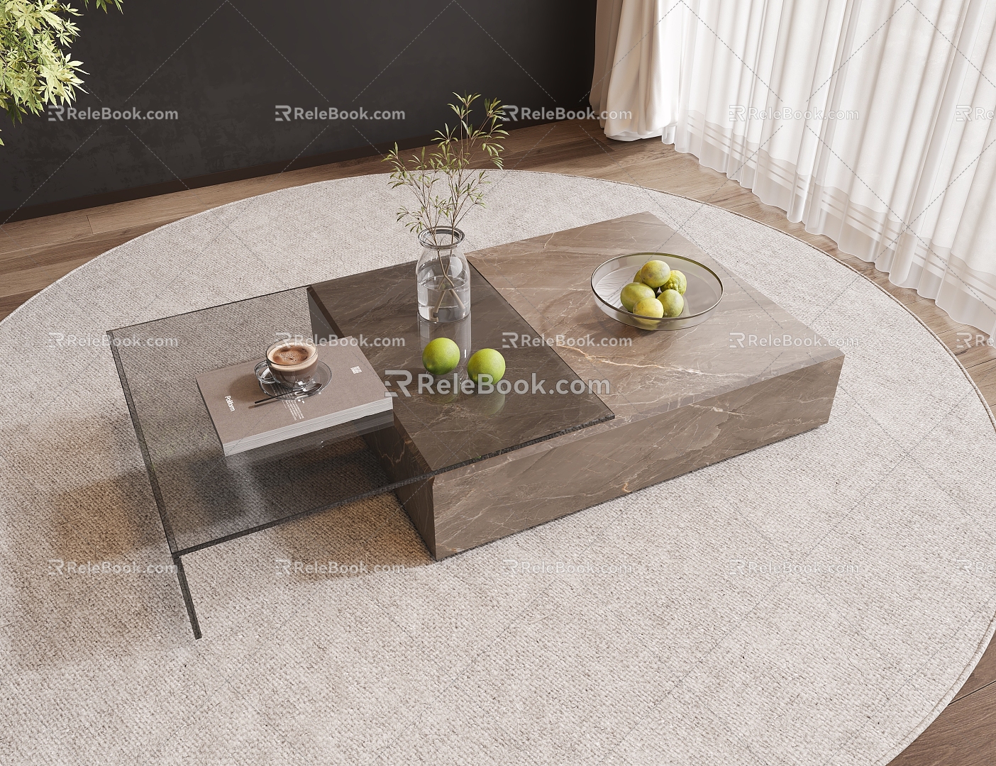 Coffee table marble coffee table fruit ornaments 3d model