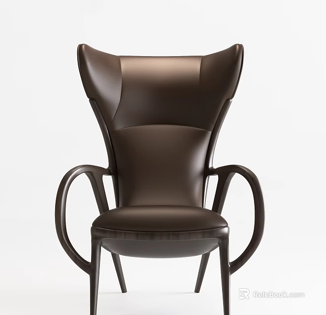 Modern Dark Brown Leather Armchair With Unique Armrests And Sleek Backrest 3d model 