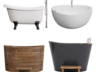 Various Design Freestanding Bathtubs Clawfoot Wooden Round And Black With Small Stool 3d model