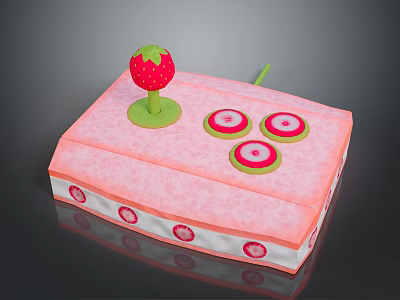 Pink Fabric Box With Strawberry Decoration Circular Buttons And Edge Patterns 3d model