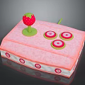 Pink Fabric Box With Strawberry Decoration Circular Buttons And Edge Patterns
