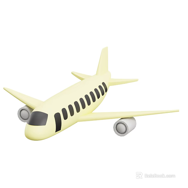 Yellow Passenger Plane Model with Two Engines and Black Windows Design 3d model