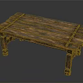 Vintage Wooden Dining Table with Plank Top and Carved Legs Rustic Design
