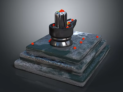 Metal Equipment Structure On Multi layered Base With Red Decorative Elements And Black Background 3d model
