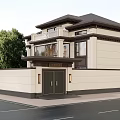 Modern Detached Villa Exterior With Dark Roof Light Walls Front Door And Green Trees